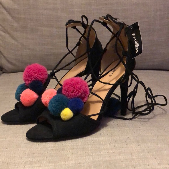 pom pom strappy heels